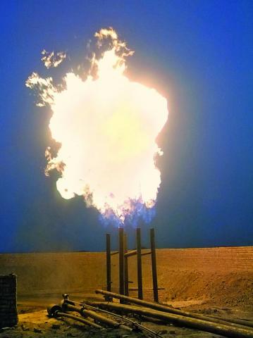 Gas flare at exploratory well Faiz X-1 Gambat South block operated by Pakistan Petroleum Limited