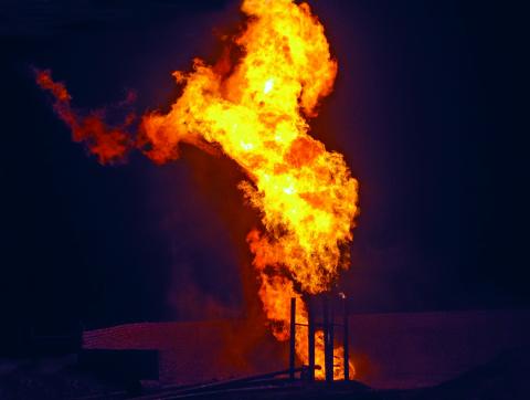 Gas flare from the second discovery at exploratory well Faiz X-1 Gambat South block operated by Pakistan Petroleum Limited