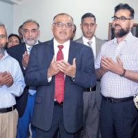 MD and CEO Pakistan Petroleum Limited Syed Wamiq Bokhari (centre) CEO IH Dr. Abdul Bari Khan and Senior Manager Administration SSMC Dr. Farah Bari (third and fourth left) along with others at the inauguration of the PPL-funded Neonatal Intensive Care Unit at Indus Hospital Shaikh Saeed Memorial Campus Karachi on May 2 2017