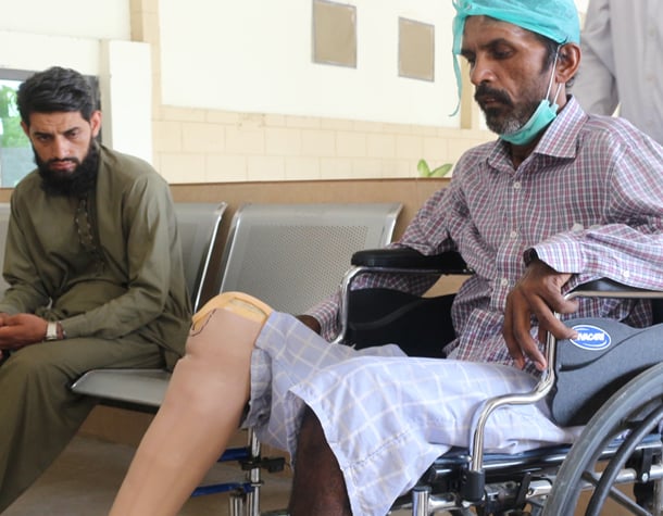 A patient fitted with artificial limb by Healthcare and Social Welfare Association Karachi