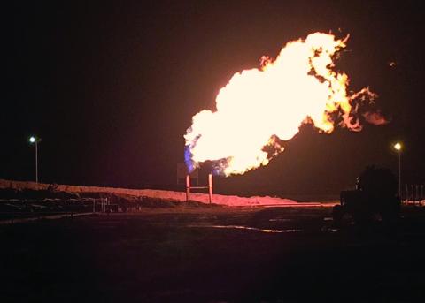 Gas flare at exploratory well Fazl X-1 Hala Block operated by Pakistan Petroleum Limited