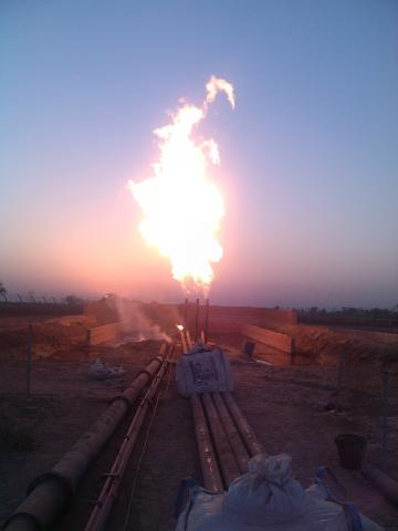 Gas flare at Kinza X-1 Gambat South Block operated by Pakistan Petroleum Limited