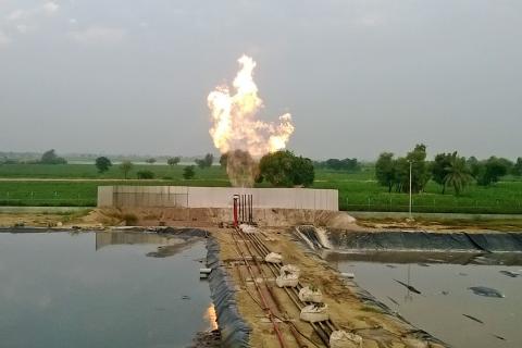 Gas flare at Sharf X-1 Gambat South Block operated by Pakistan Petroleum Limited