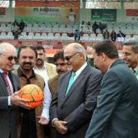 Governor Balochistan Muhammad Khan Achakzai as Chief Guest (first left) with MD and CEO PPL Syed Wamiq Bokhari (third right) declares open the final round of PPL Balochistan Football Cup 2017 on March 20