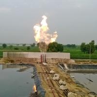 Gas flare at Sharf X-1 Gambat South Block operated by Pakistan Petroleum Limited